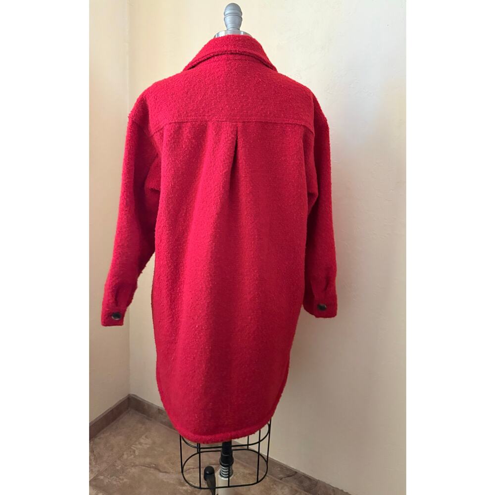 Old Navy Red Sherpa Shacket Coat Jacket Womens Small Teddy Fleece Oversized - Picture 7 of 7